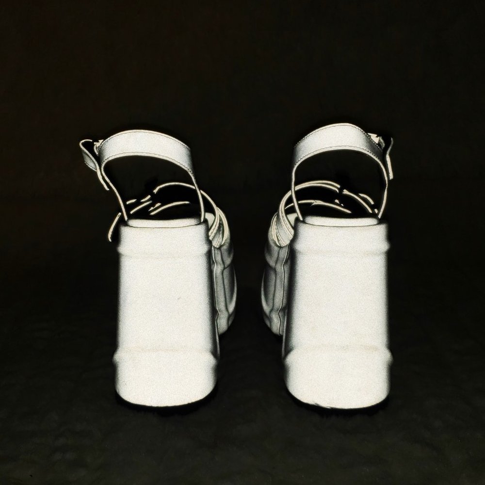 Reflective 6" Platform Goth Wedge Sandals Wave Gray - Picture 14 of 17